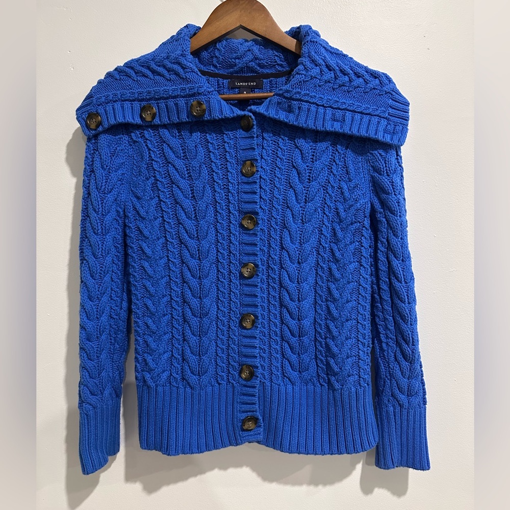 LANDS' END Cobalt‎ Blue 100% Baumwolle Knit Button Up Cardigan